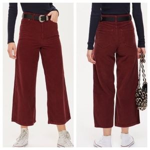 Topshop Cropped Wide-Leg Corduroy Pants, Burgandy